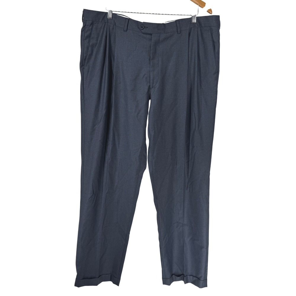 Santorelli Mens Wool Pleated Dress Pants Size 42 Med Blue Made in Italy Luxury